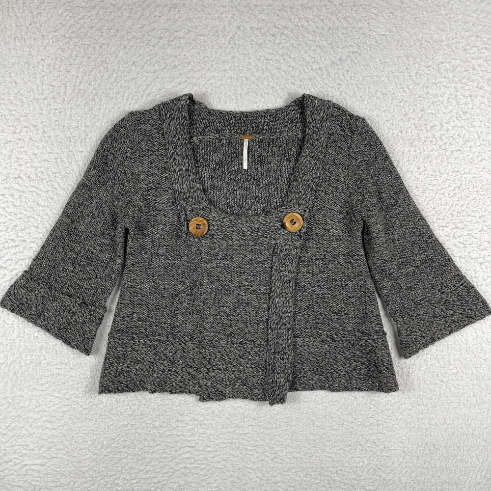 Free People Cardigan Womens S Wool Blend Chunky Knit Bell Sleeve Asymmetrical